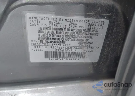 2016 Nissan Sentra Sv из США, поврежденный, VIN 3N1AB7AP9GL668818